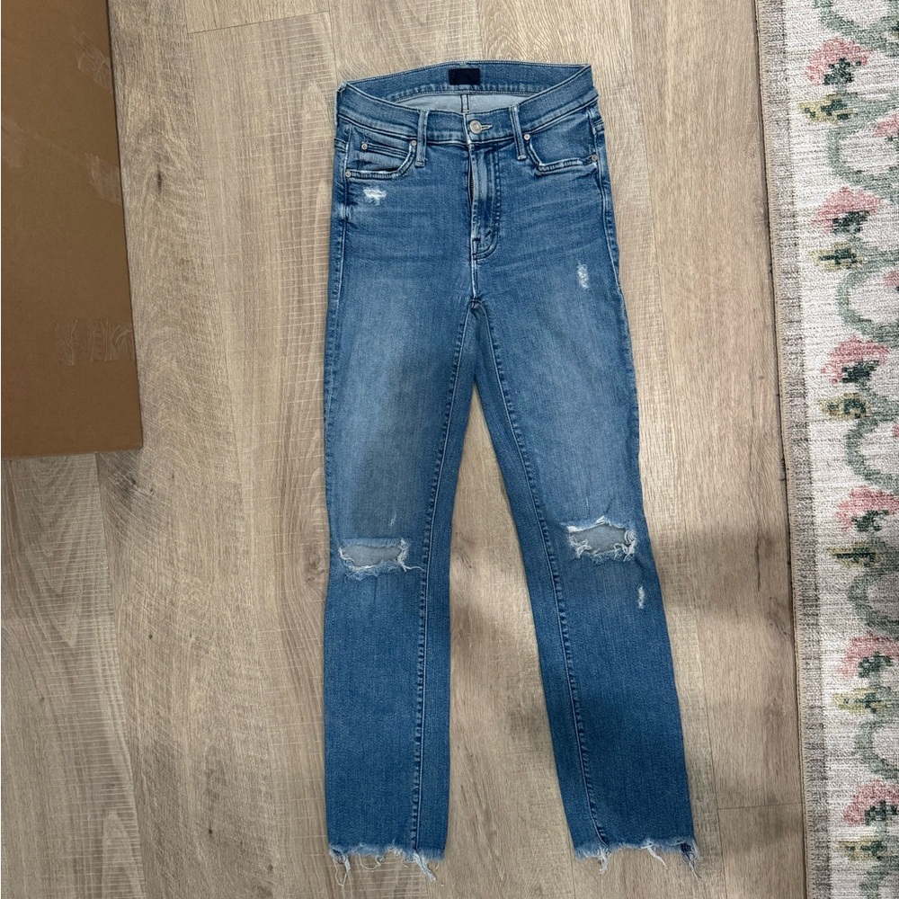 MOTHER Distressed Skinny Jeans in Blue